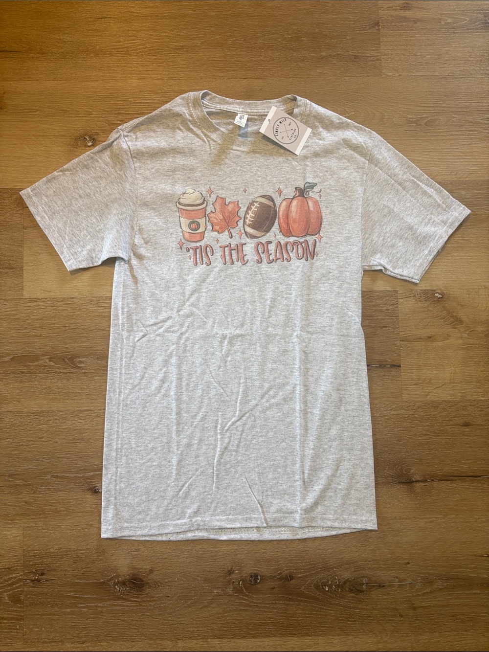 ‘Tis The Season' Fall Football Coffee Gray Graphic Tee